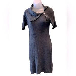 Calvin Klein Dress Charcoal Grey Knit With Large Zippered Collar Size Small